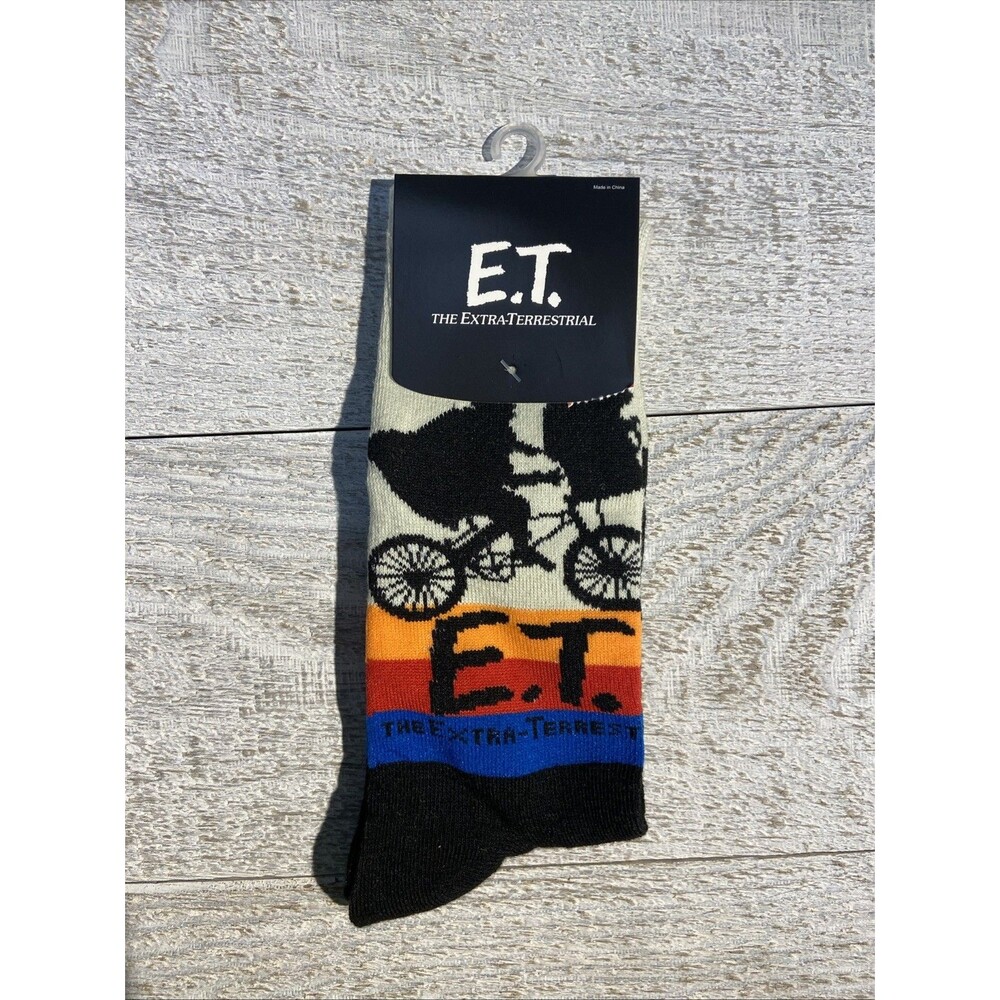 Men’s Unisex Crew Socks E.T. Extra Terrestrial Alien Black Size 8-12 NWT #D061